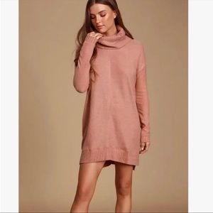 LULU’s Pink Autumn Daze Cowl Neck Tunic Sweater Dress